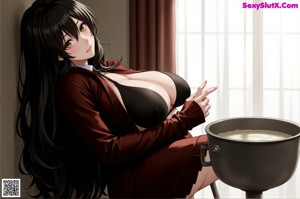 Anime girl with big tits posing for the camera.