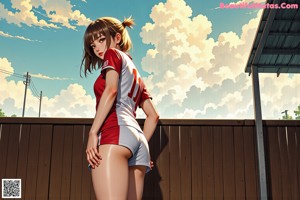 A woman in a green shirt and shorts posing for a picture.