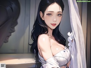 A woman in lingerie standing in front of a window.