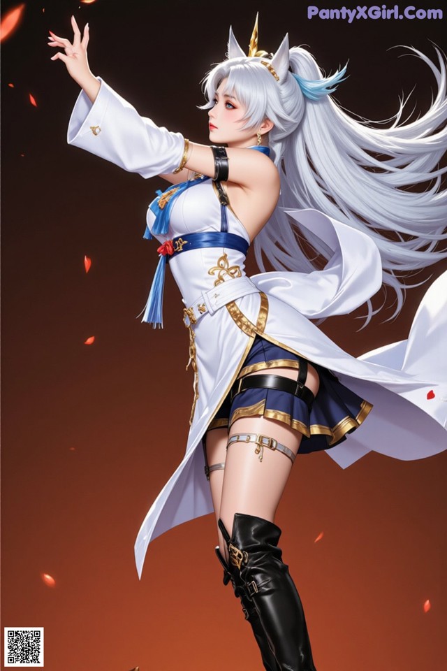 Hentai - Exotic Allure of the Untamed Lands Set.1 20250124 Part 16 No.5a43fe A woman in a white and blue outfit with long white hair.