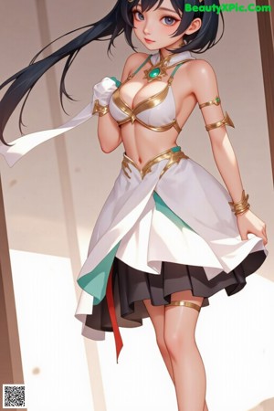 A woman in a white dress with a crown on her head.