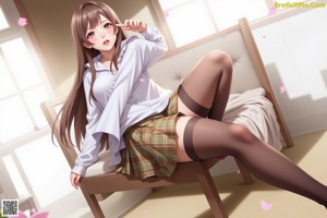 A girl in a school uniform with a red tie.