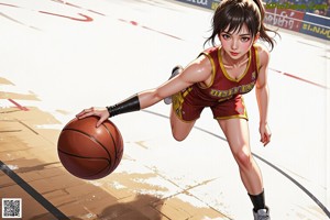 A woman in a basketball uniform holding a basketball.