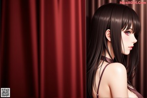 Anime girl with long white hair wearing a black and gold outfit.
